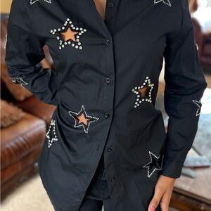 Black Star Embellished Button-Up Shirt